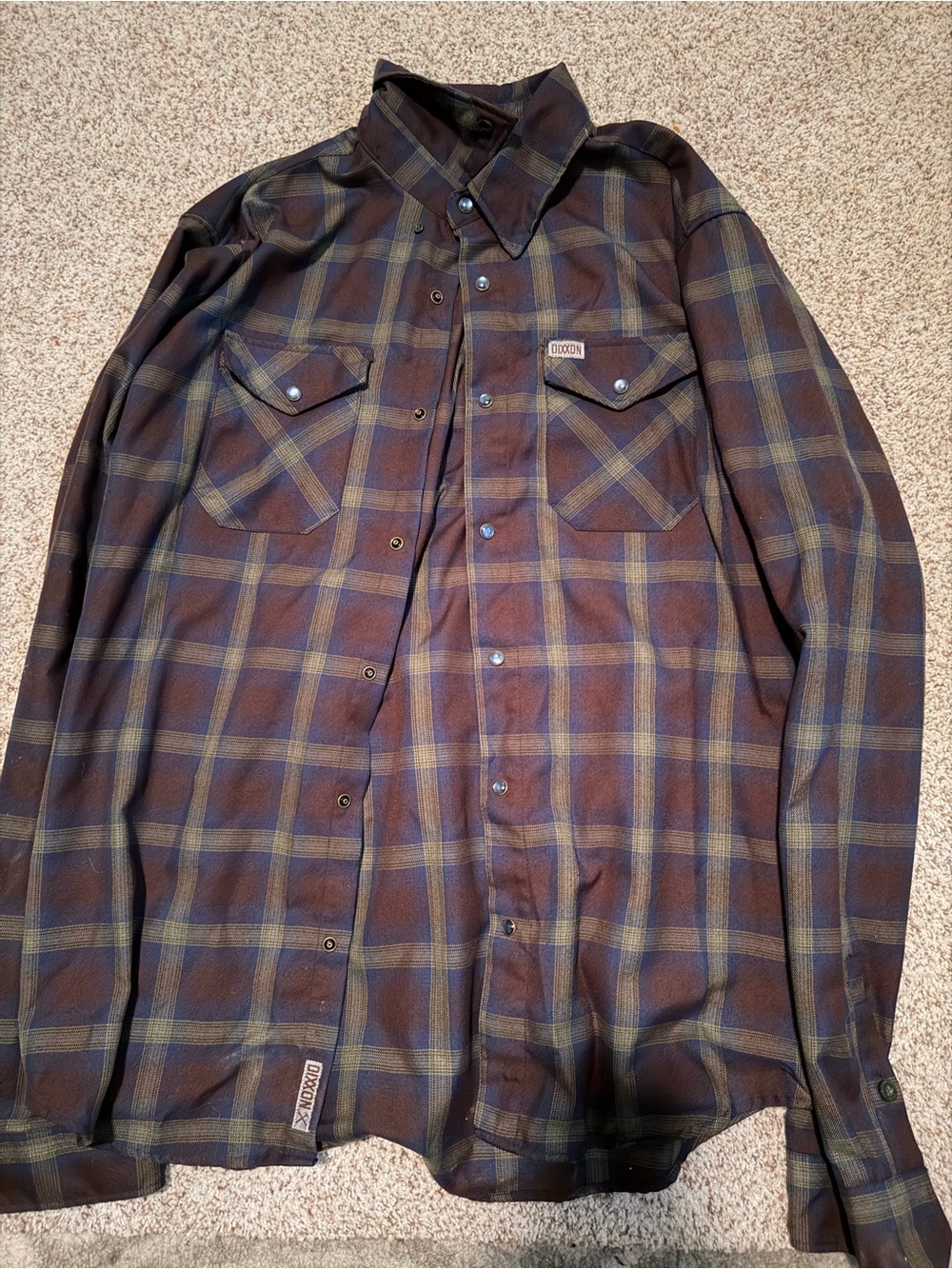 DIXXON Brown and Green Plaid Long-Sleeve Shirt